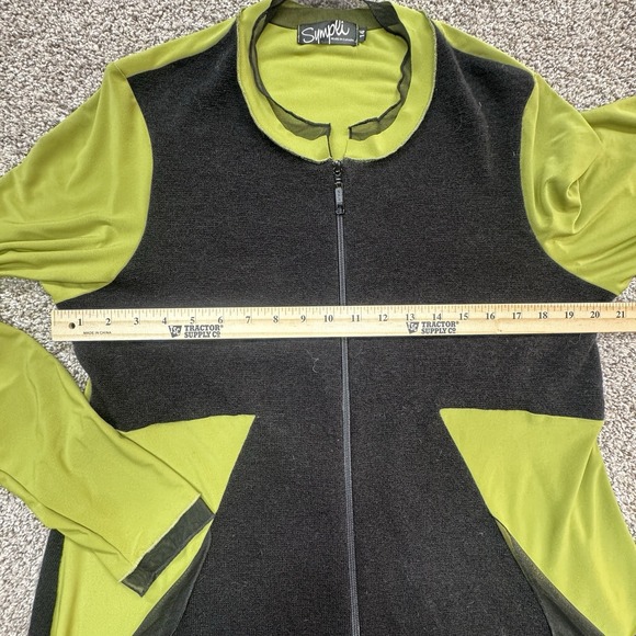 Sympli Fuzzy Tunic Zipper Cardigan Multi Fabrics Green/Black Zippered Pockets 14 - Picture 5 of 7